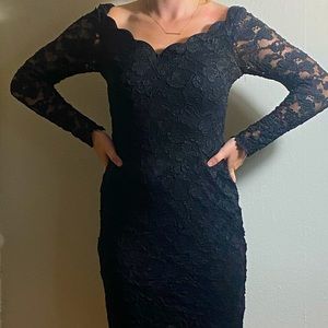 Black lace Molly Malloy long sleeve midi dress